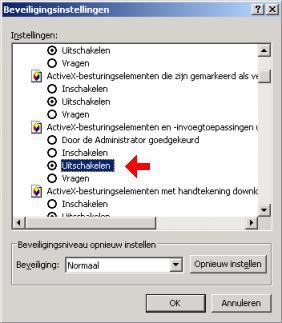 Scherm Beveiligingsinstellingen