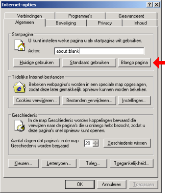 Scherm internet-opties startpagina
